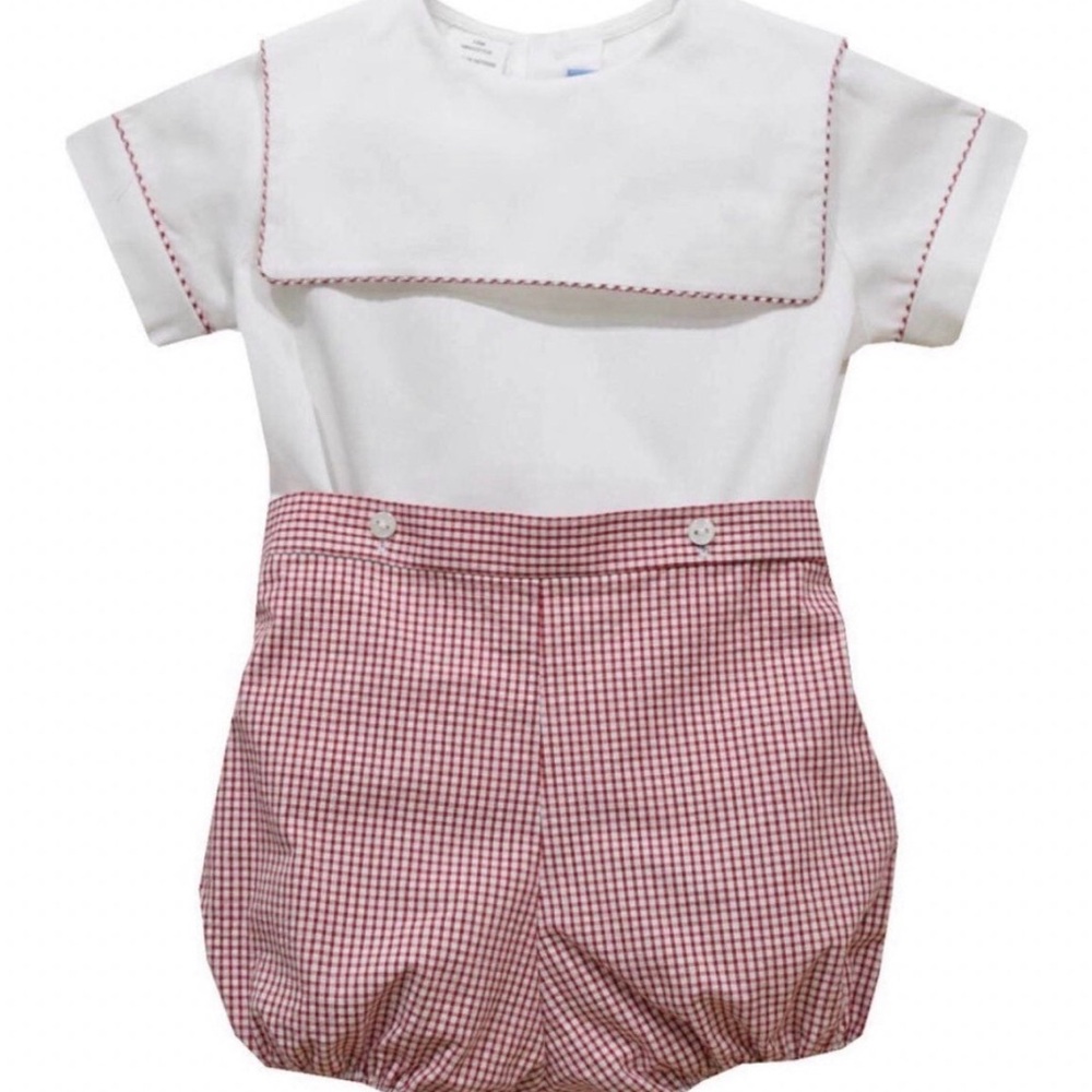 Sailor-Style Red Gingham Baby One-Piece by